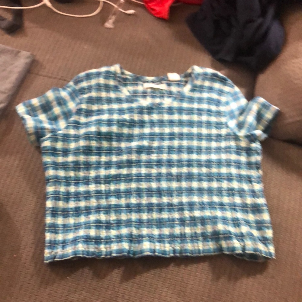 Blue and white checked shirt